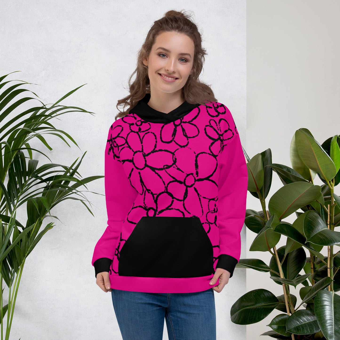 Kapuzenpullover Pink mit Blumenmuster von Larabi