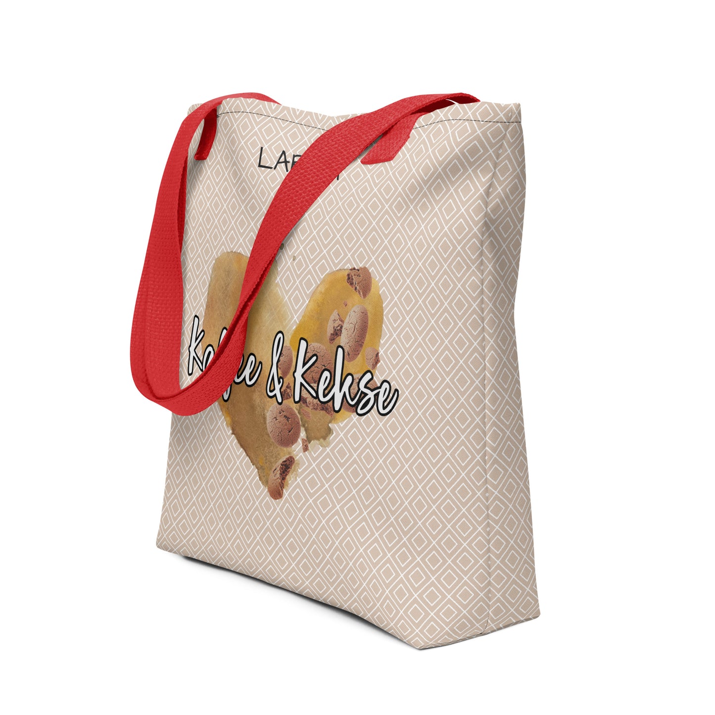 Stilvolle Tote Bag mit “Kaffee & Kekse” Schriftzug | Kaffeefleck-Design | Stofftragetasche mit elegantem Muster | Erhältlich in Schwarz, Rot und Gelb