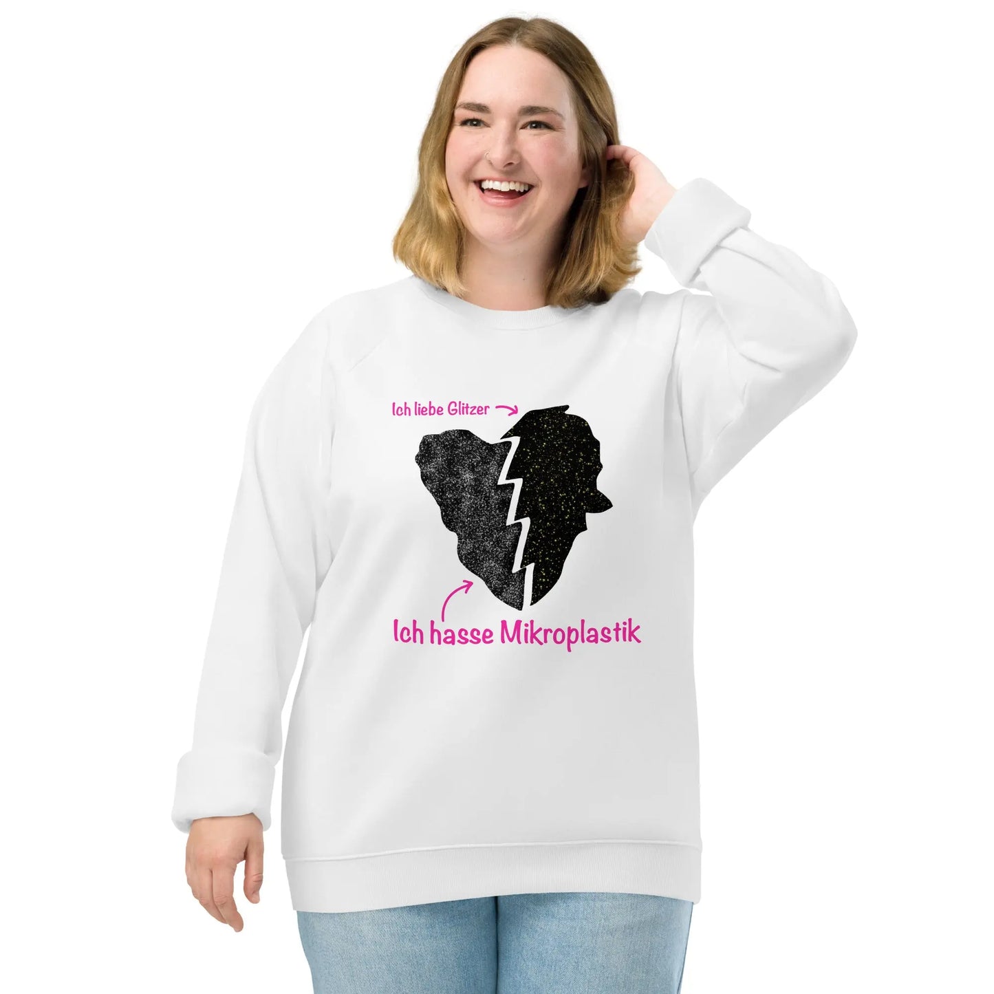 Unisex Bio-Pullover ‚Ich liebe Glitzer…‘ LARABI