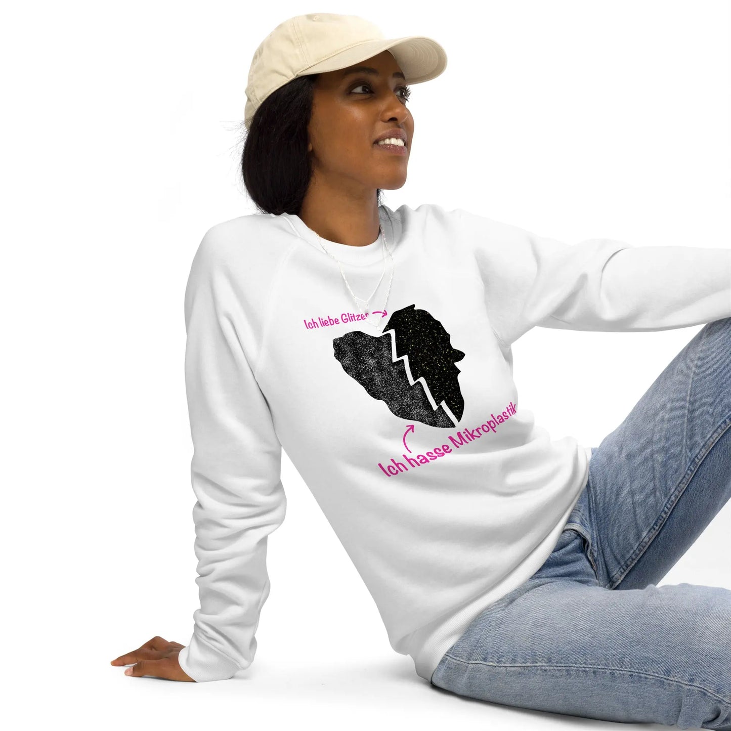 Unisex Bio-Pullover ‚Ich liebe Glitzer…‘ LARABI