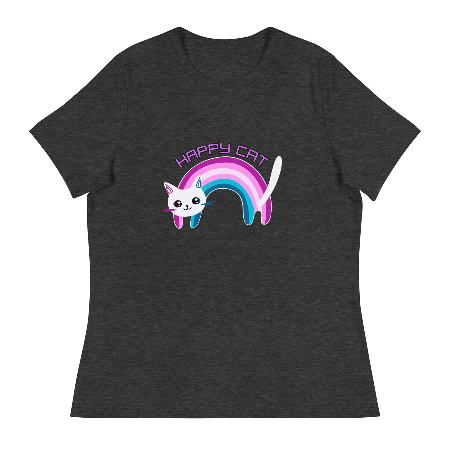 Lockeres Damen-T-Shirt Regenbogen Katze