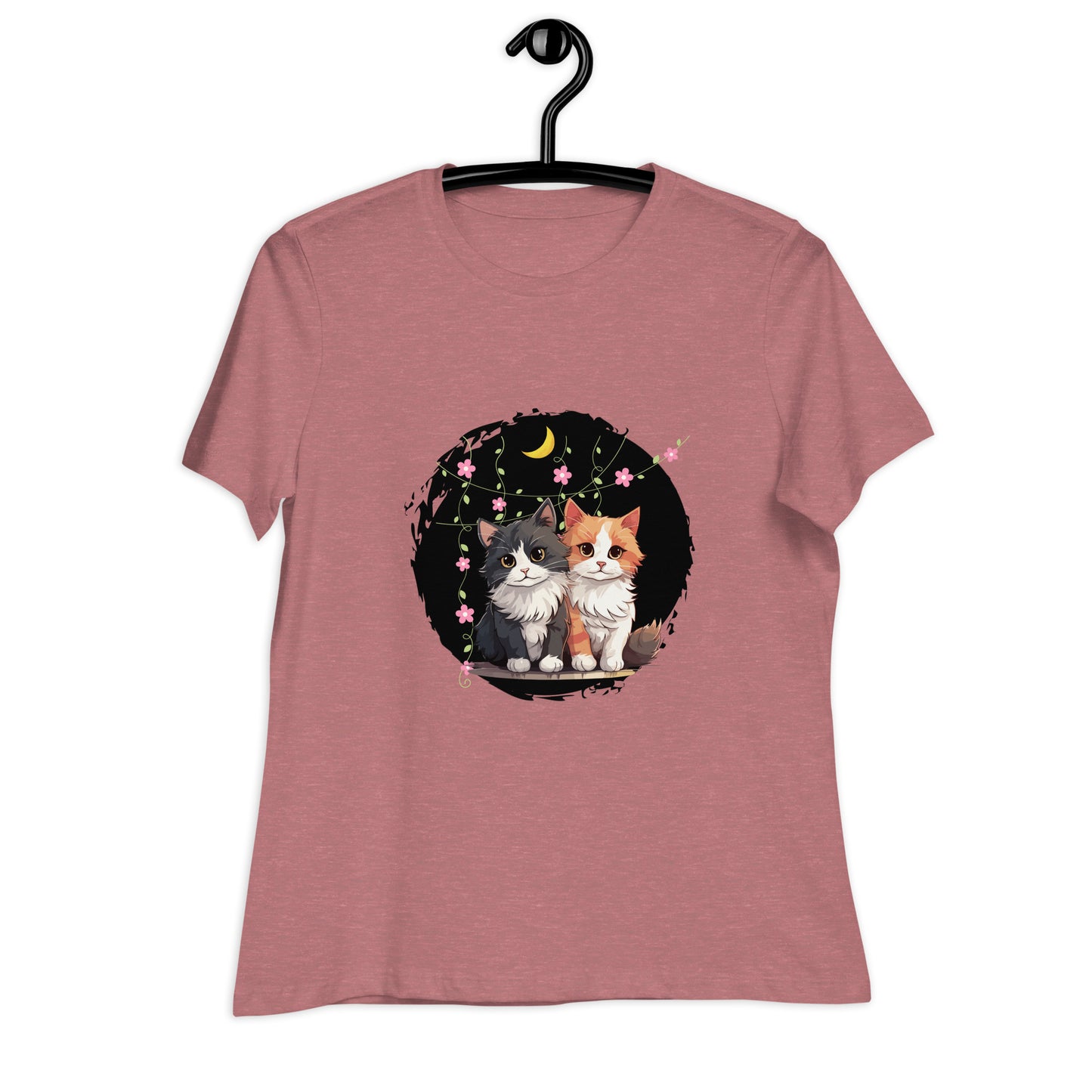Lockeres Damen-T-Shirt 2 Katzen Nacht