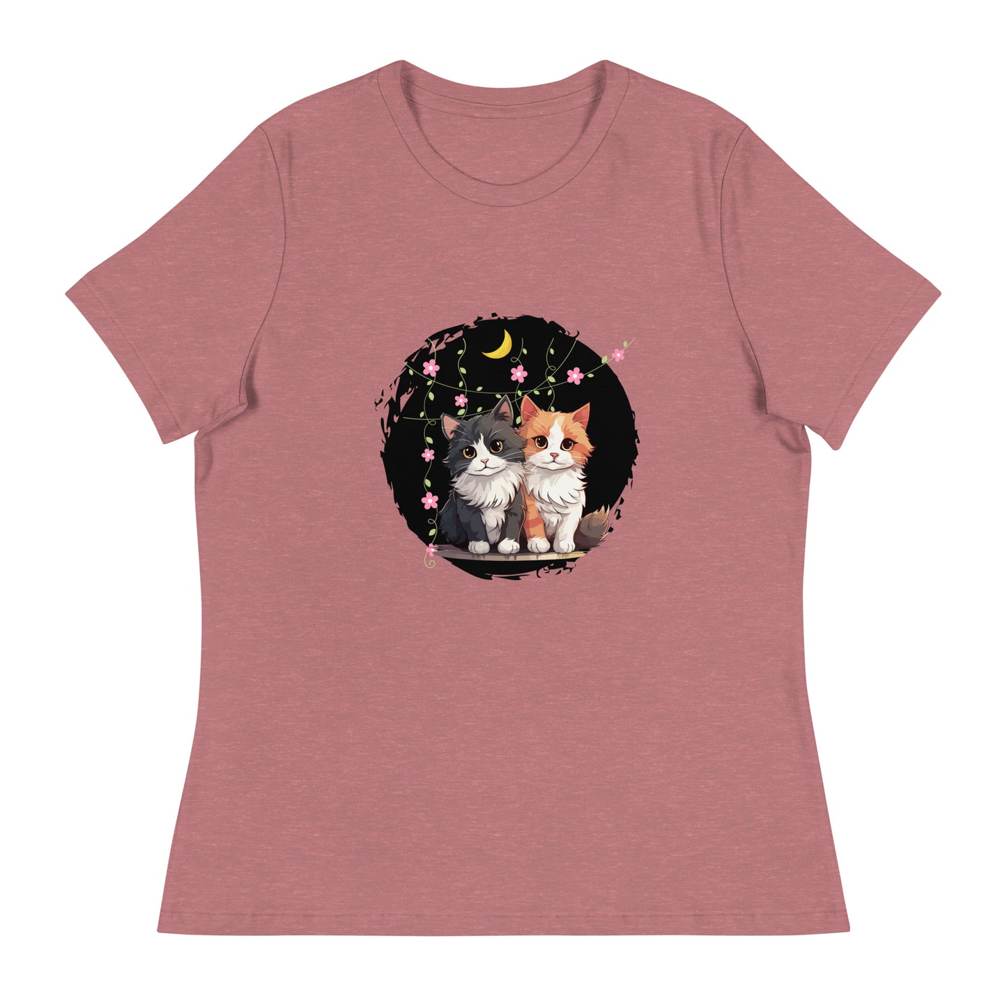 Lockeres Damen-T-Shirt 2 Katzen Nacht