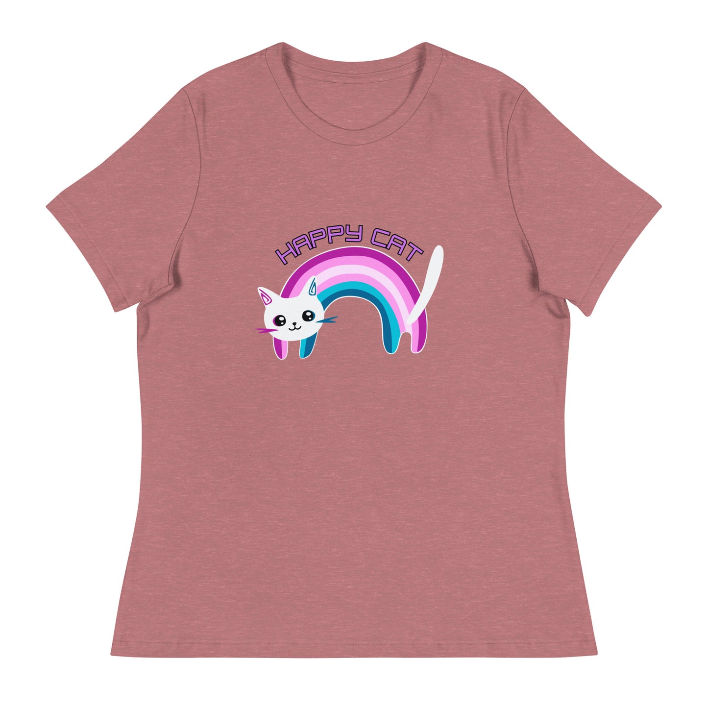 Lockeres Damen-T-Shirt Regenbogen Katze