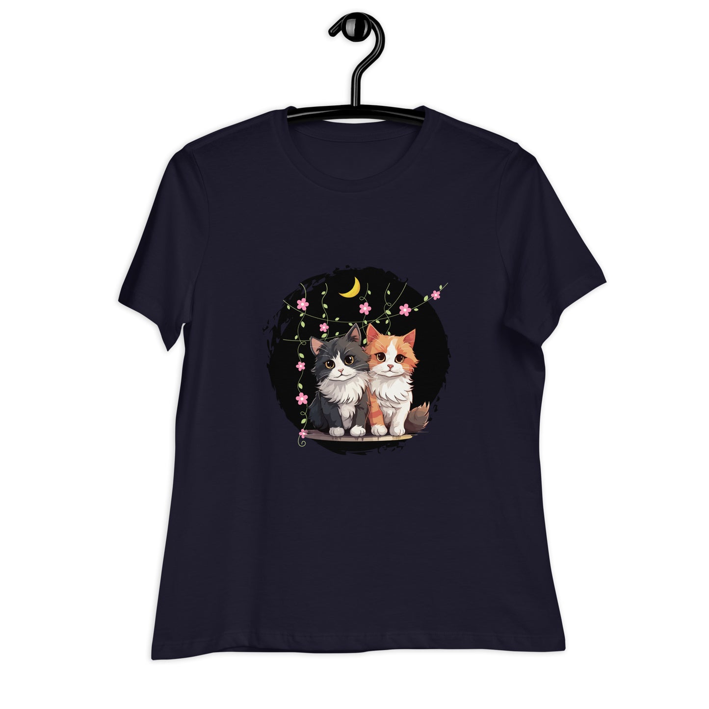 Lockeres Damen-T-Shirt 2 Katzen Nacht