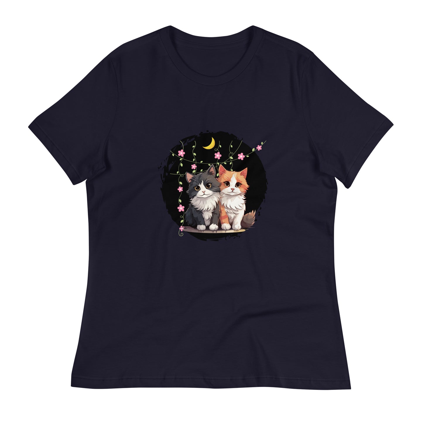 Lockeres Damen-T-Shirt 2 Katzen Nacht