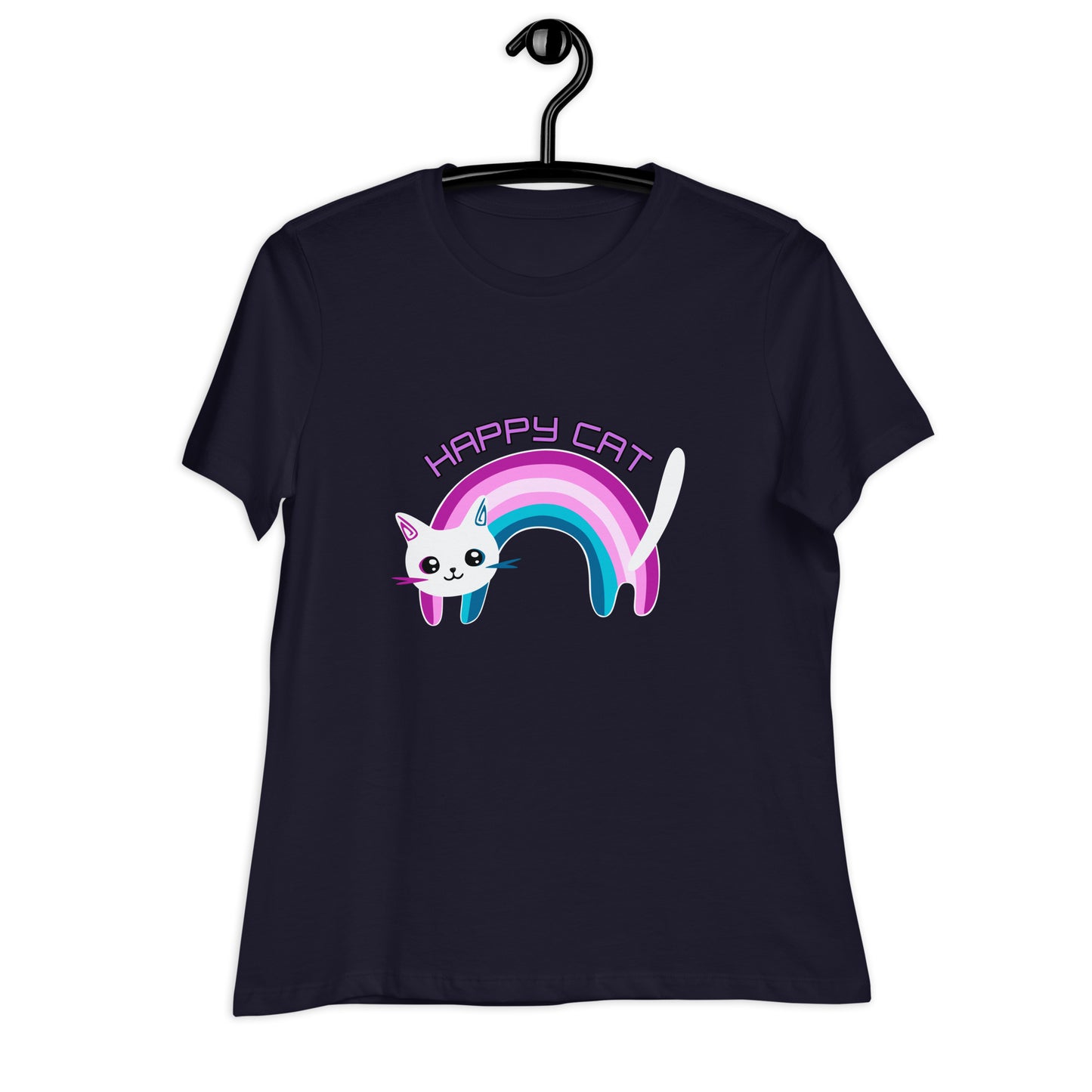 Lockeres Damen-T-Shirt Regenbogen Katze