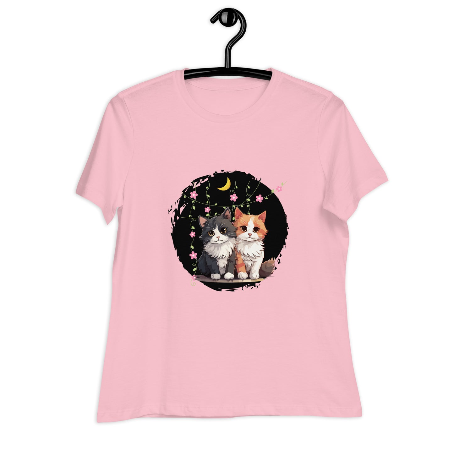 Lockeres Damen-T-Shirt 2 Katzen Nacht