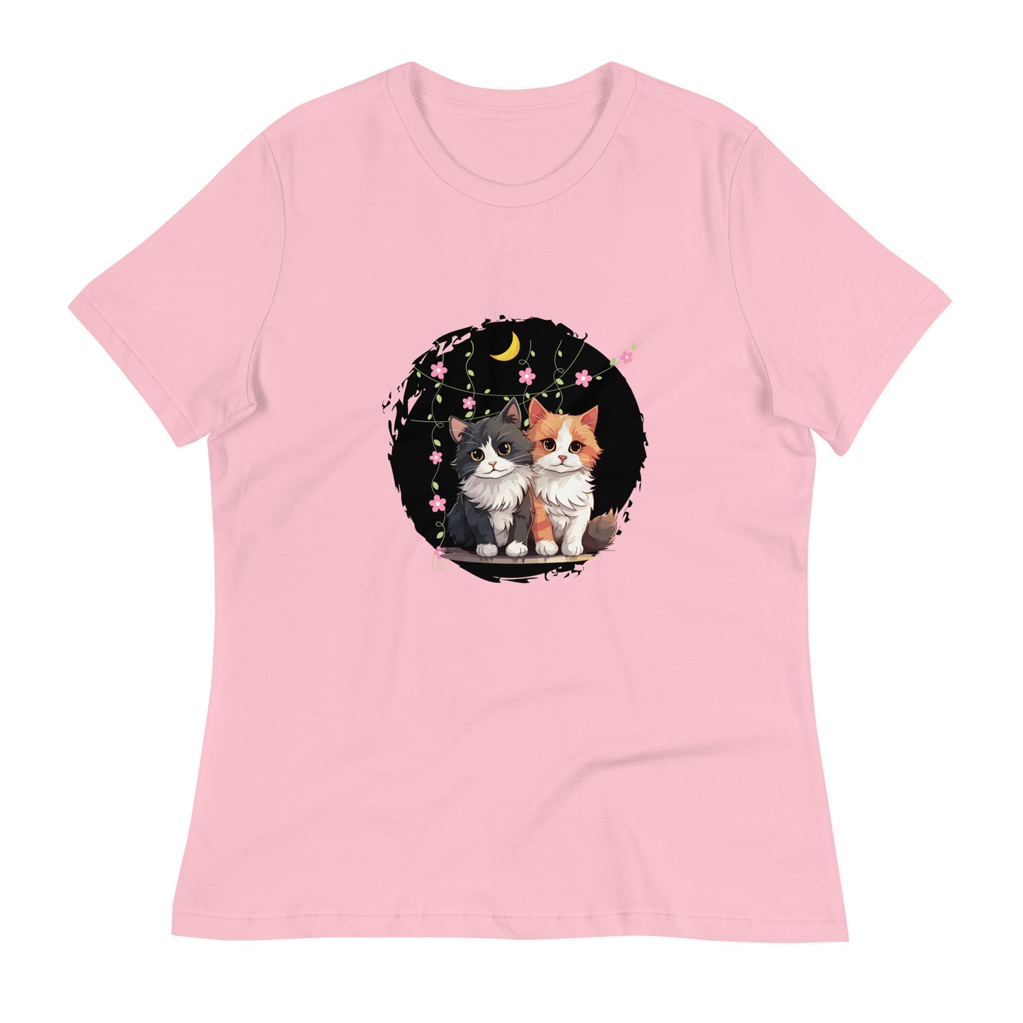 Lockeres Damen-T-Shirt 2 Katzen Nacht