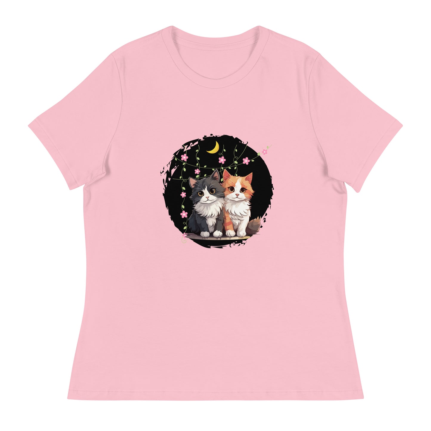 Lockeres Damen-T-Shirt 2 Katzen Nacht