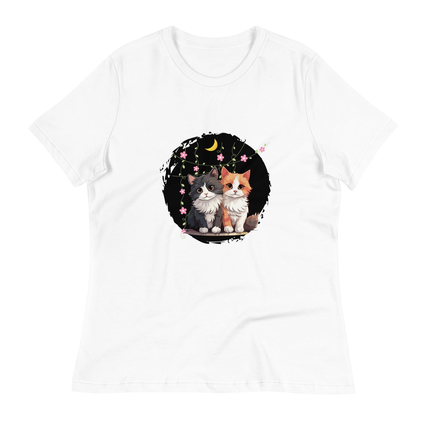 Lockeres Damen-T-Shirt 2 Katzen Nacht