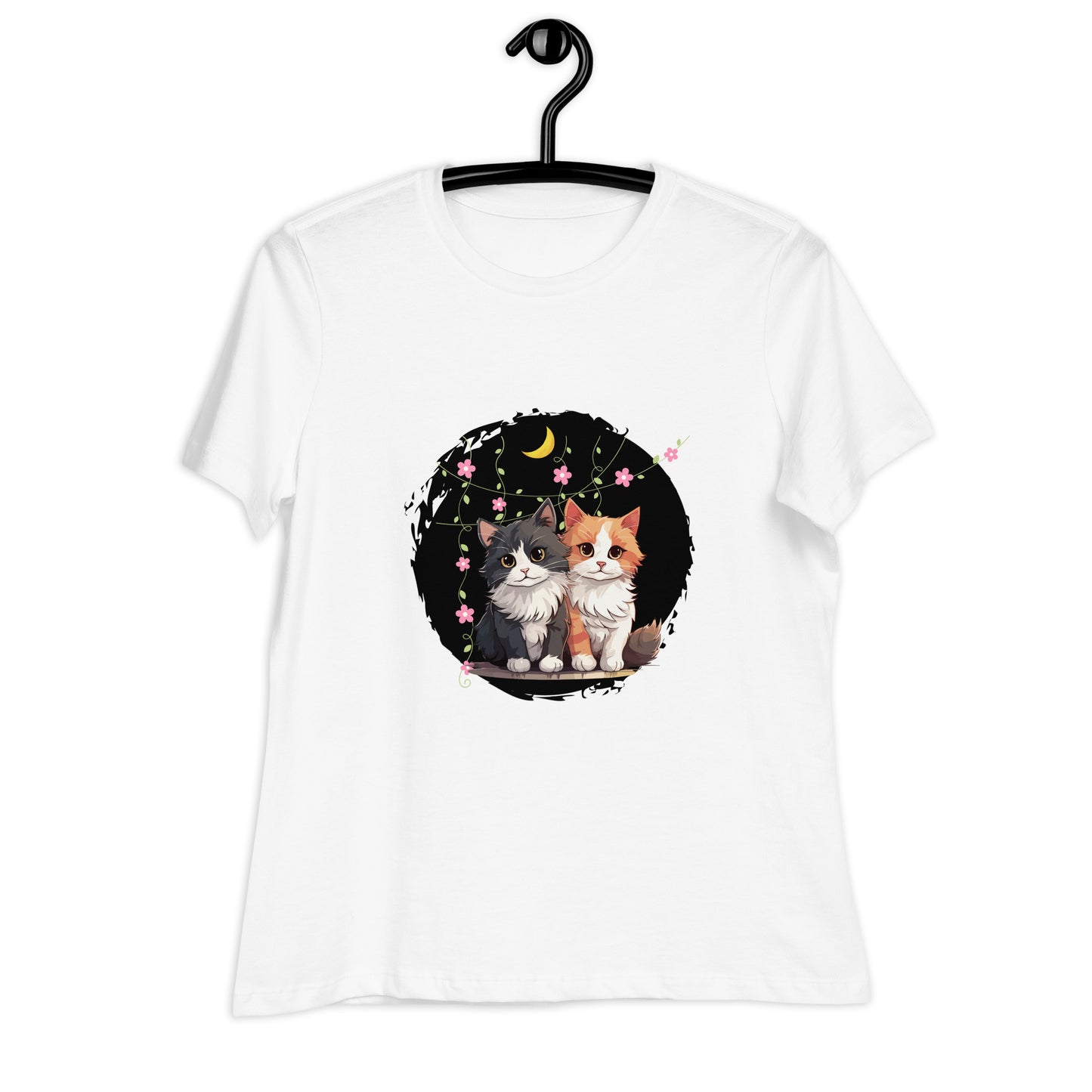 Lockeres Damen-T-Shirt 2 Katzen Nacht