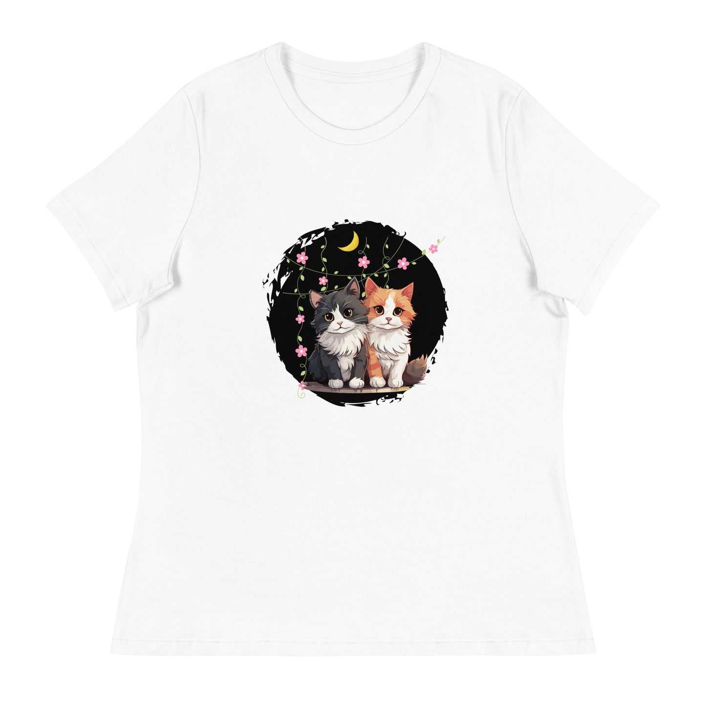 Lockeres Damen-T-Shirt 2 Katzen Nacht