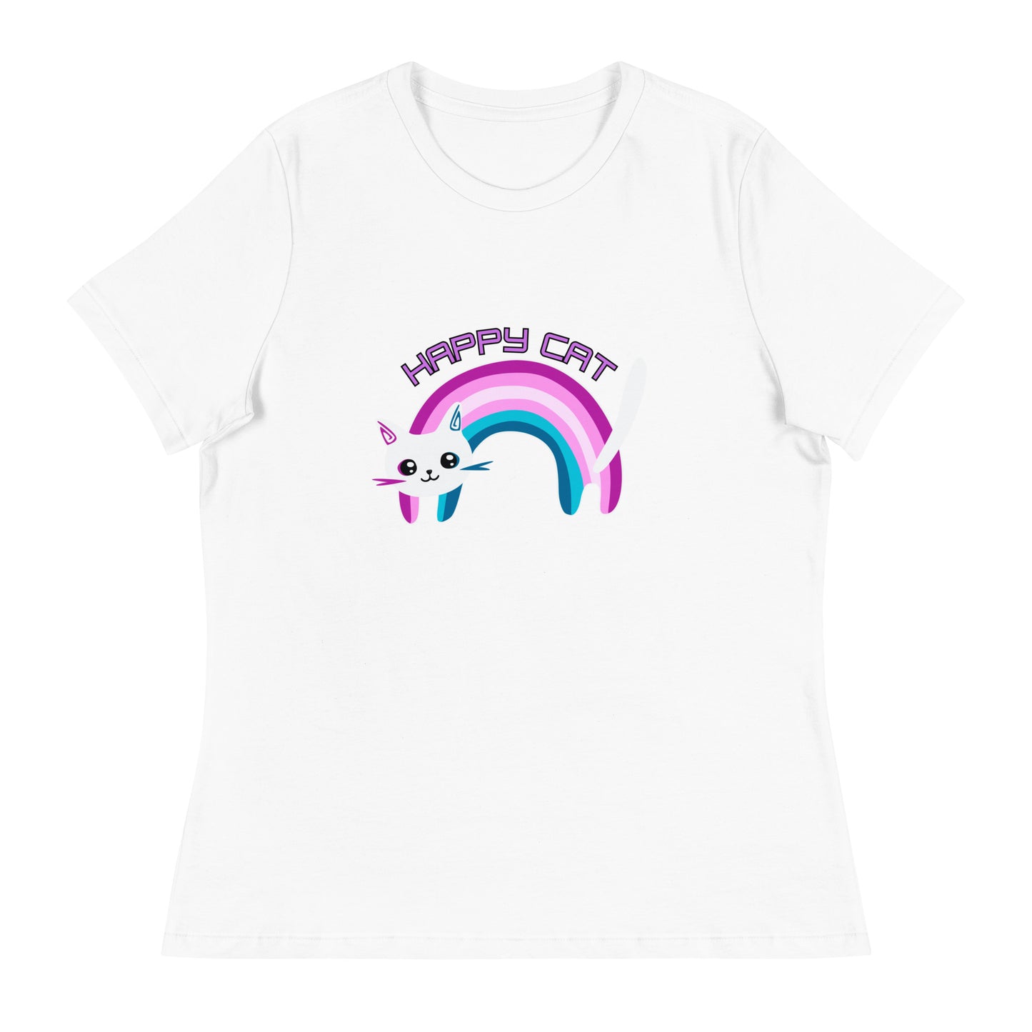 Lockeres Damen-T-Shirt Regenbogen Katze