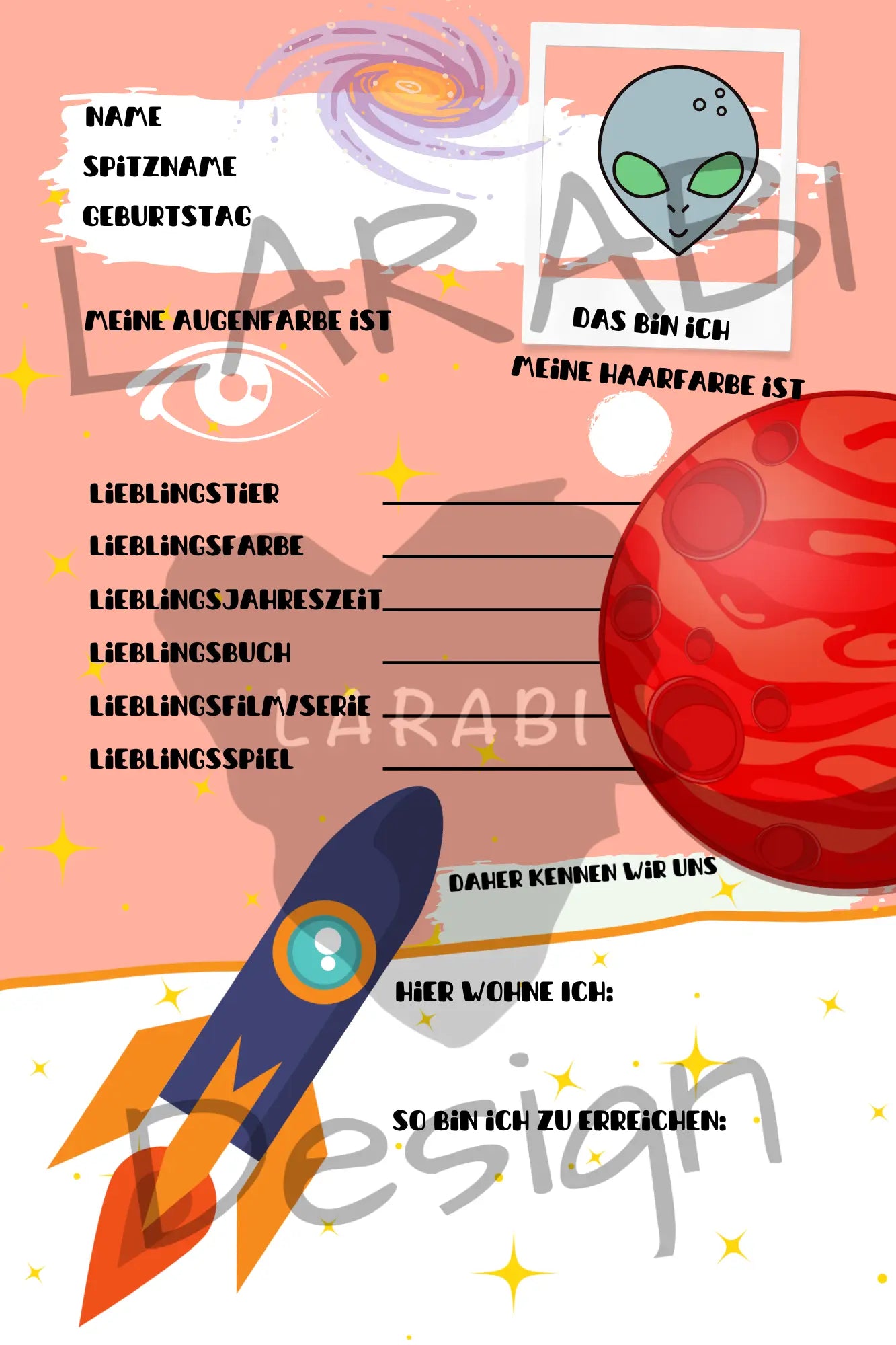 Freundebuch Weltraum | Freundealbum für Kinder | Astronauten & Planeten | Geschenk für Jungen & Mädchen | Freundebuch Schule & Kindergarten - LARABI