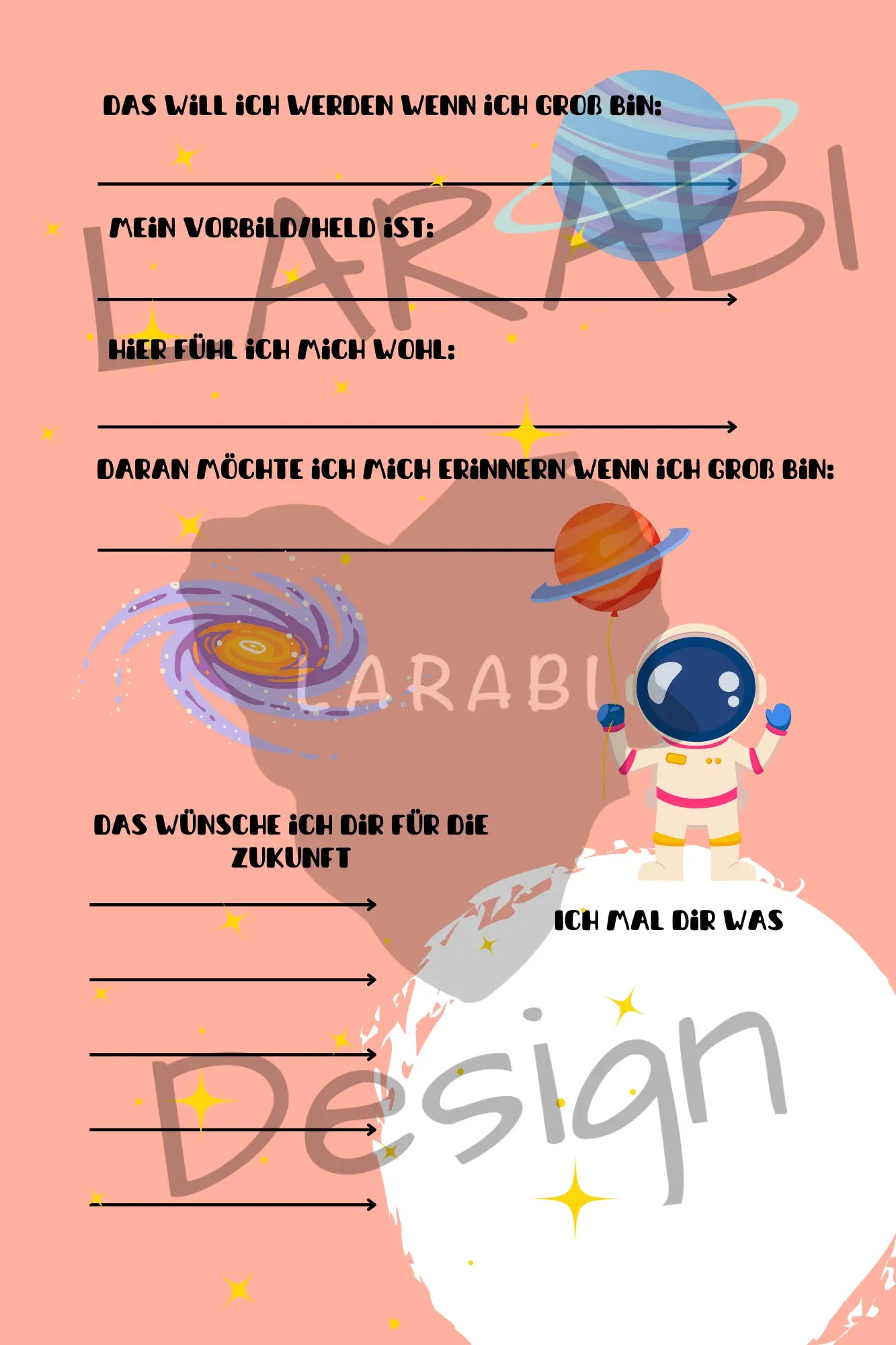 Freundebuch Weltraum | Freundealbum für Kinder | Astronauten & Planeten | Geschenk für Jungen & Mädchen | Freundebuch Schule & Kindergarten - LARABI