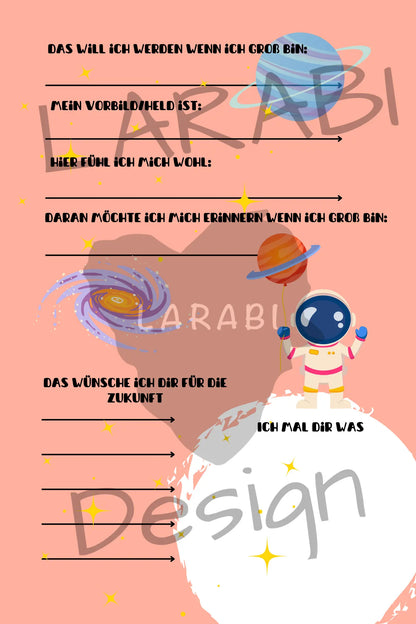 Freundebuch Weltraum | Freundealbum für Kinder | Astronauten & Planeten | Geschenk für Jungen & Mädchen | Freundebuch Schule & Kindergarten - LARABI