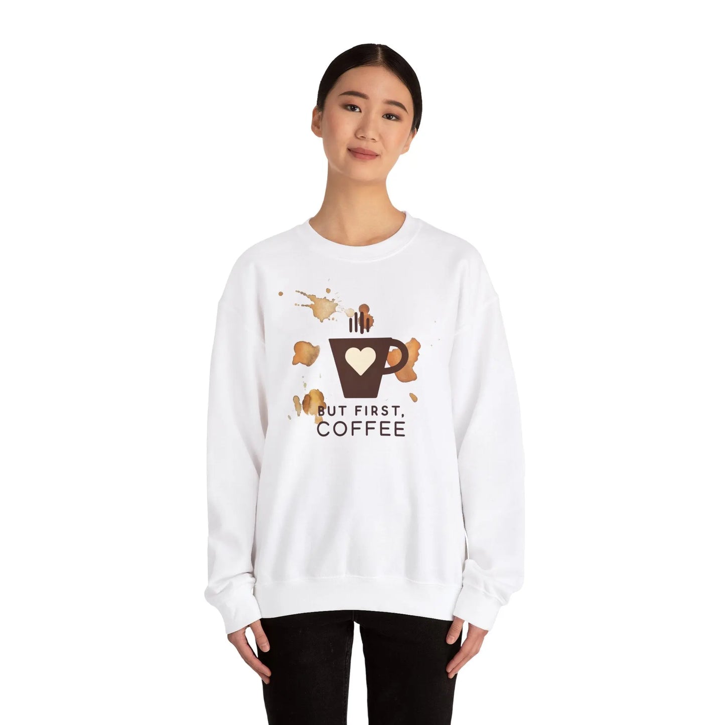 Copy of But First Coffee | Unisex Sweater -o XO HERZ XO - Single Design Front | Liebe | Kaffeefleck Pullover | Herz Pulli | Jumper Printify