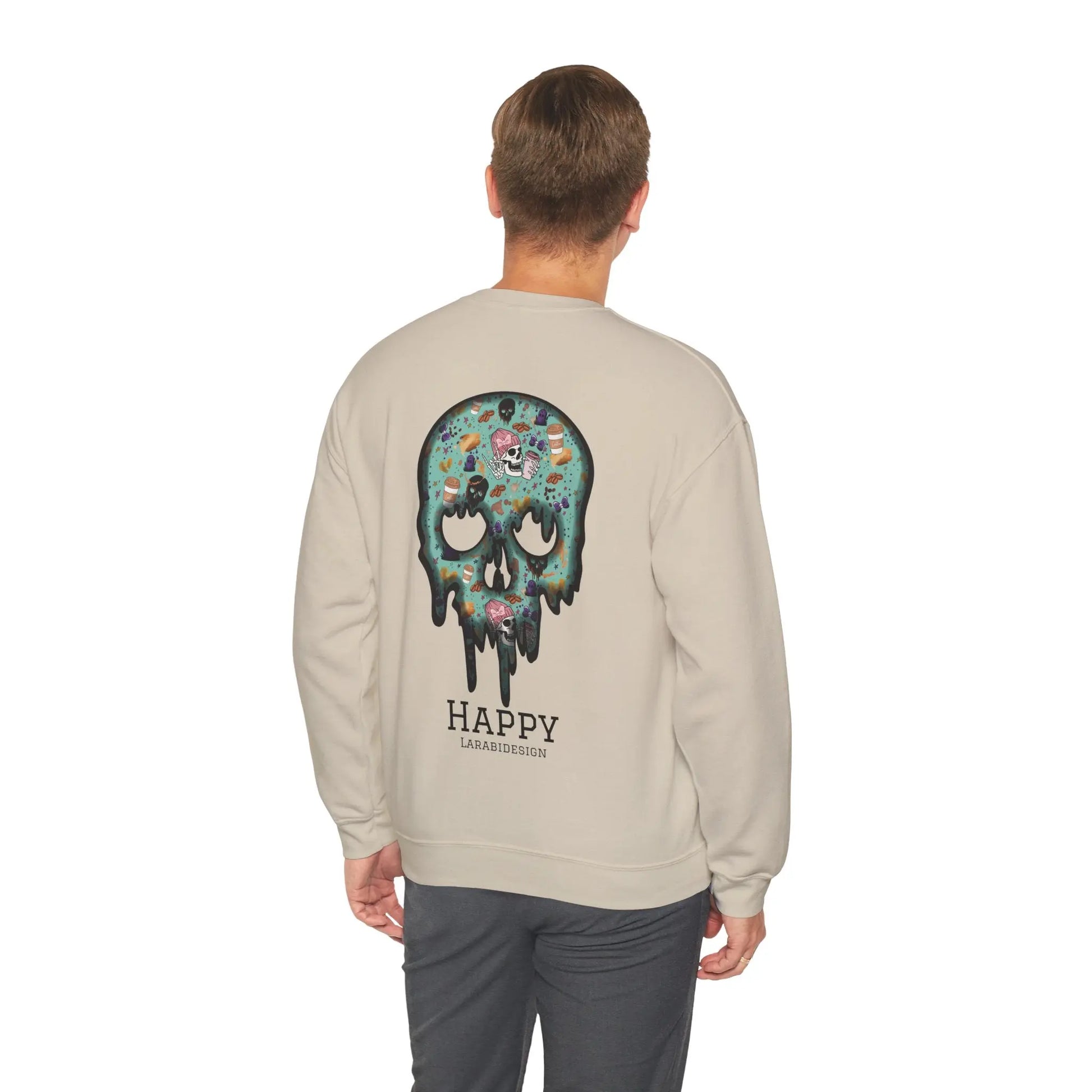 Halloween Totenkopf Pullover | Happy Halloween Sweater | Larabi Design | Schwarzer Skull Pullover | Cozy Oversize Sweatshirt | Skull Art | Herbst Outfit Printify