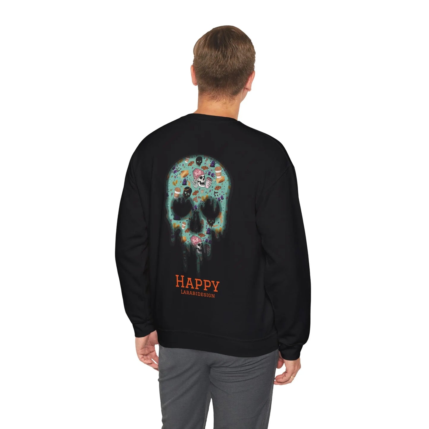 Halloween Totenkopf Pullover | Happy Halloween Sweater | Larabi Design | Schwarzer Skull Pullover | Cozy Oversize Sweatshirt | Skull Art | Herbst Outfit Printify