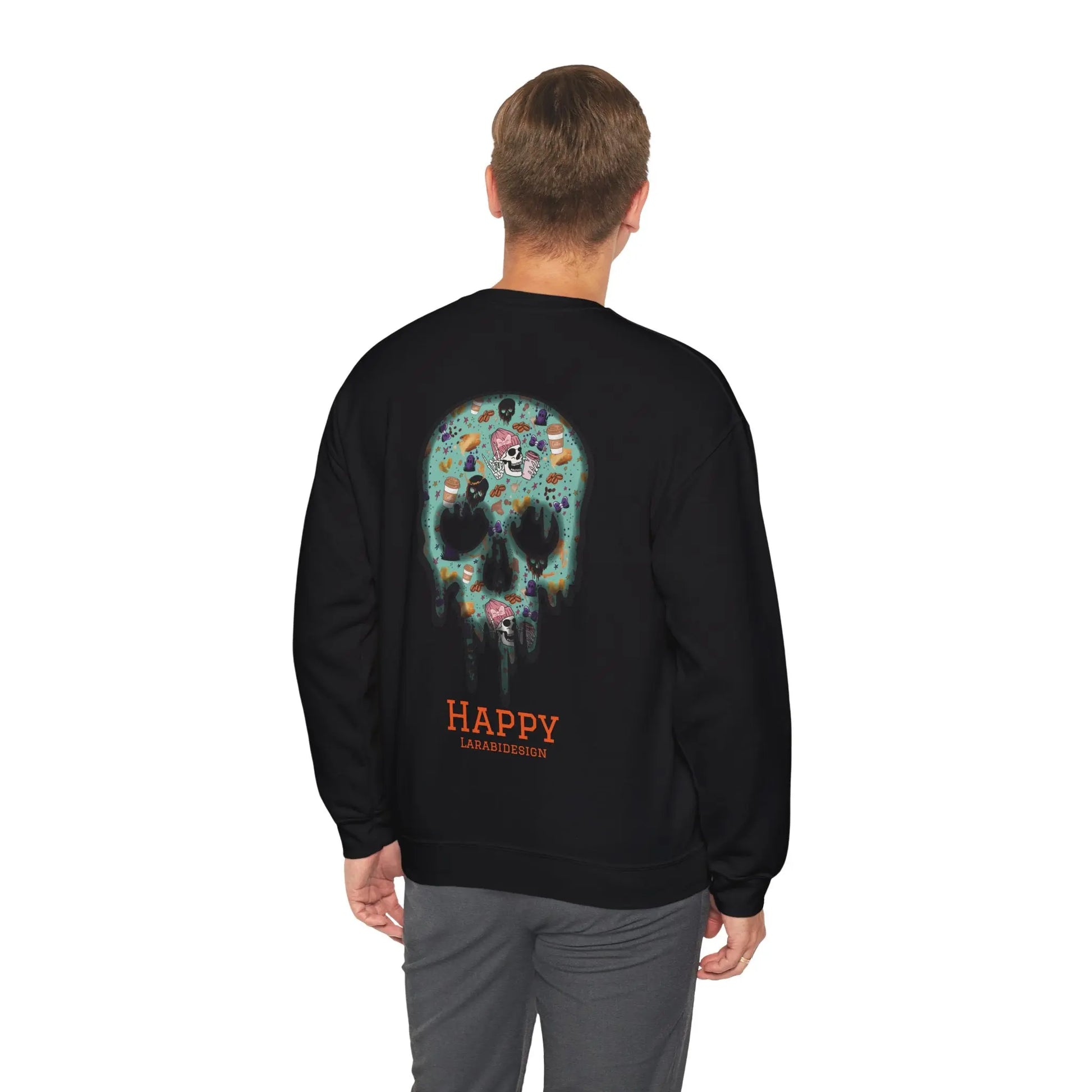 Halloween Totenkopf Pullover | Happy Halloween Sweater | Larabi Design | Schwarzer Skull Pullover | Cozy Oversize Sweatshirt | Skull Art | Herbst Outfit Printify