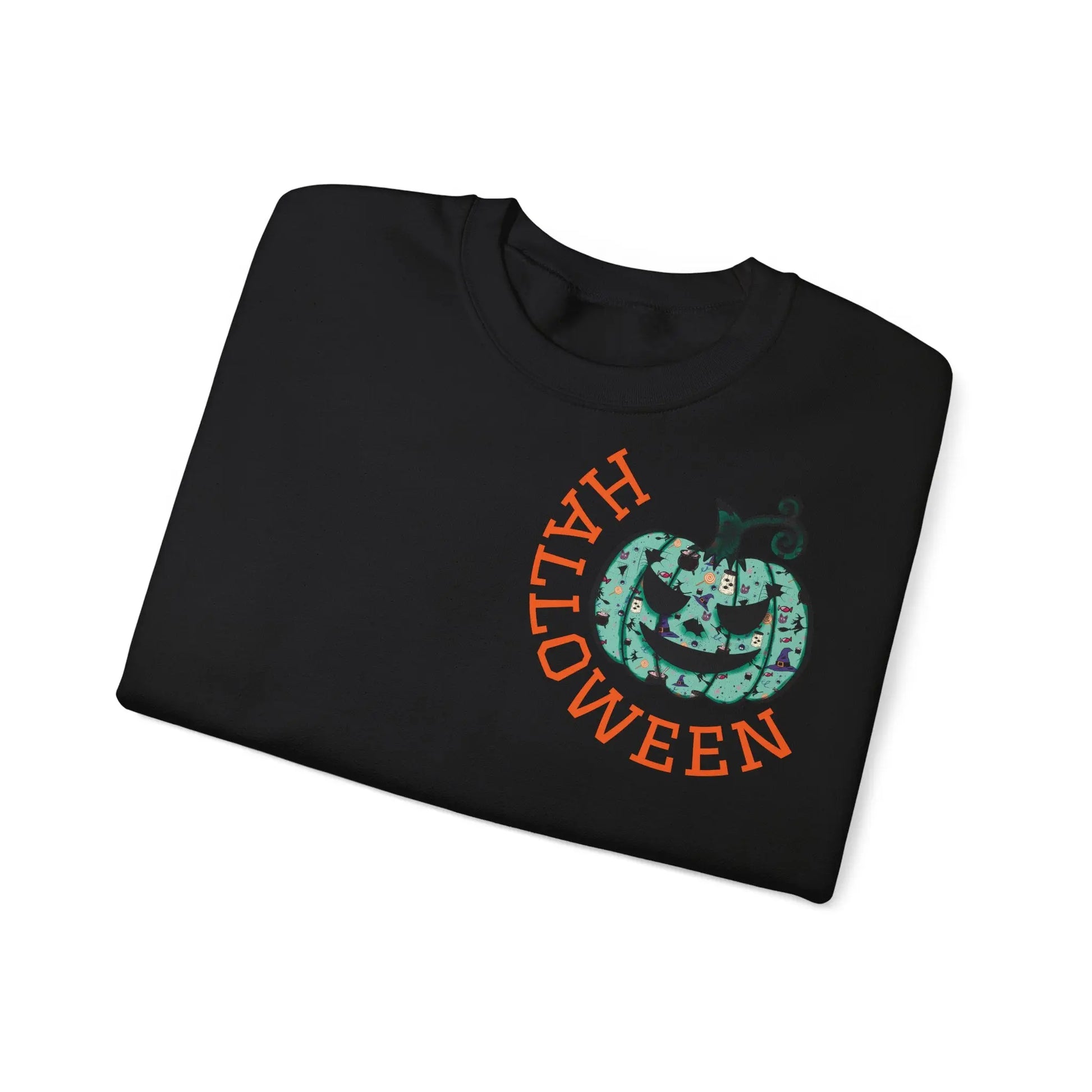 Halloween Sweatshirt | Türkiser Kürbis Pullover | Happy Halloween | Cozy Unisex Sweater | Larabi Design Printify