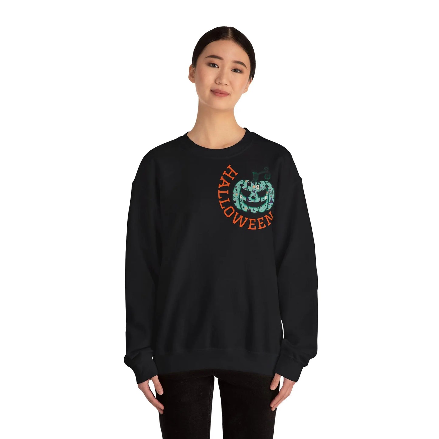 Halloween Sweatshirt | Türkiser Kürbis Pullover | Happy Halloween | Cozy Unisex Sweater | Larabi Design Printify