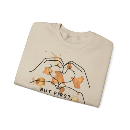 But First Coffee | Unisex Sweater -o XO HERZ XO - Single Design Front | Liebe | Kaffeefleck Pullover | Herz Pulli | Jumper Printify
