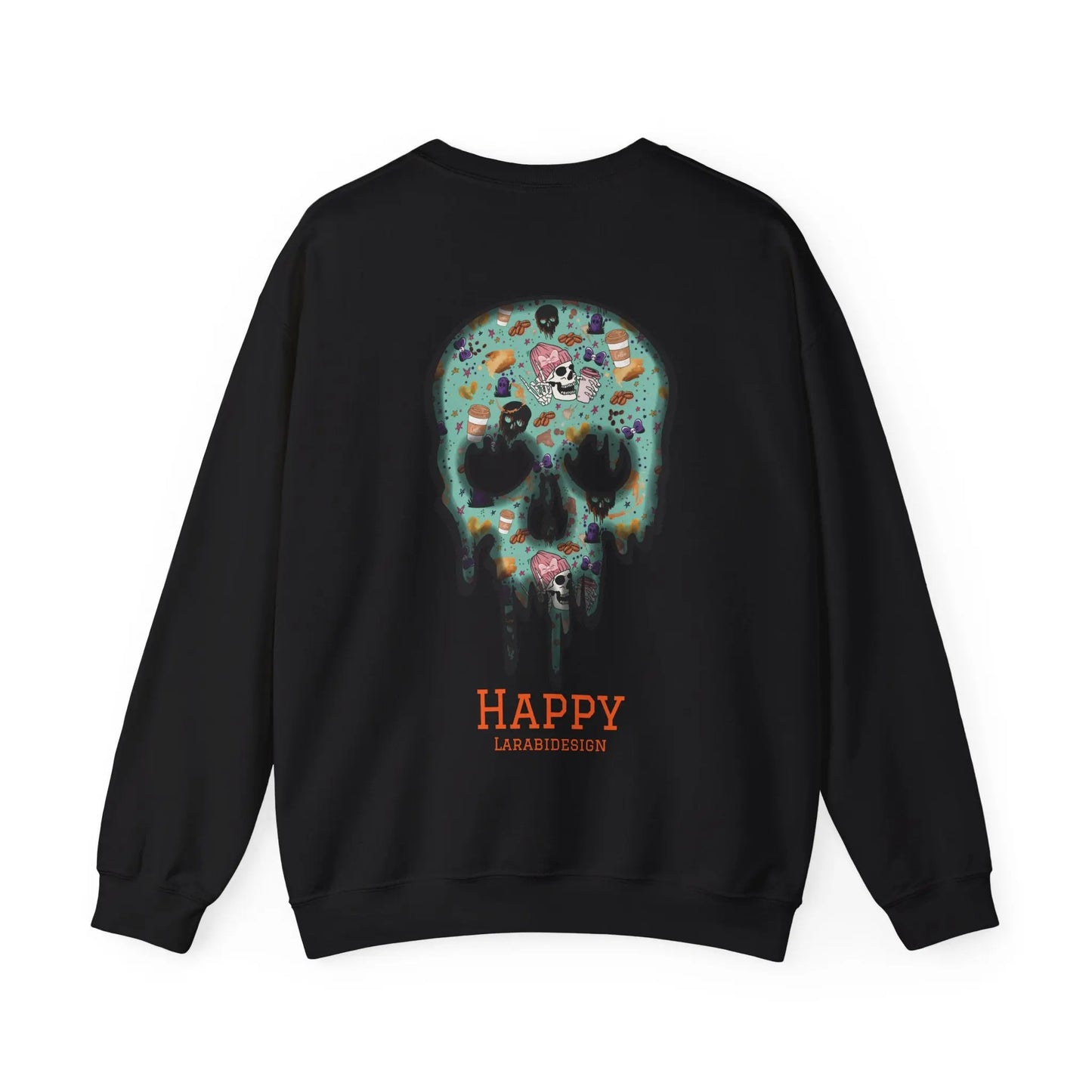 Halloween Totenkopf Pullover | Happy Halloween Sweater | Larabi Design | Schwarzer Skull Pullover | Cozy Oversize Sweatshirt | Skull Art | Herbst Outfit Printify