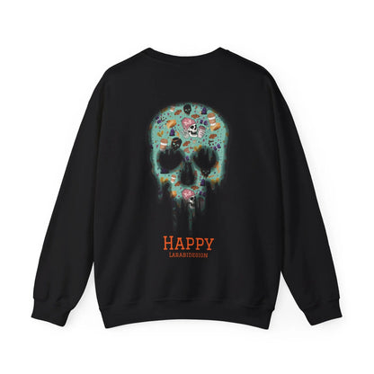 Halloween Totenkopf Pullover | Happy Halloween Sweater | Larabi Design | Schwarzer Skull Pullover | Cozy Oversize Sweatshirt | Skull Art | Herbst Outfit Printify