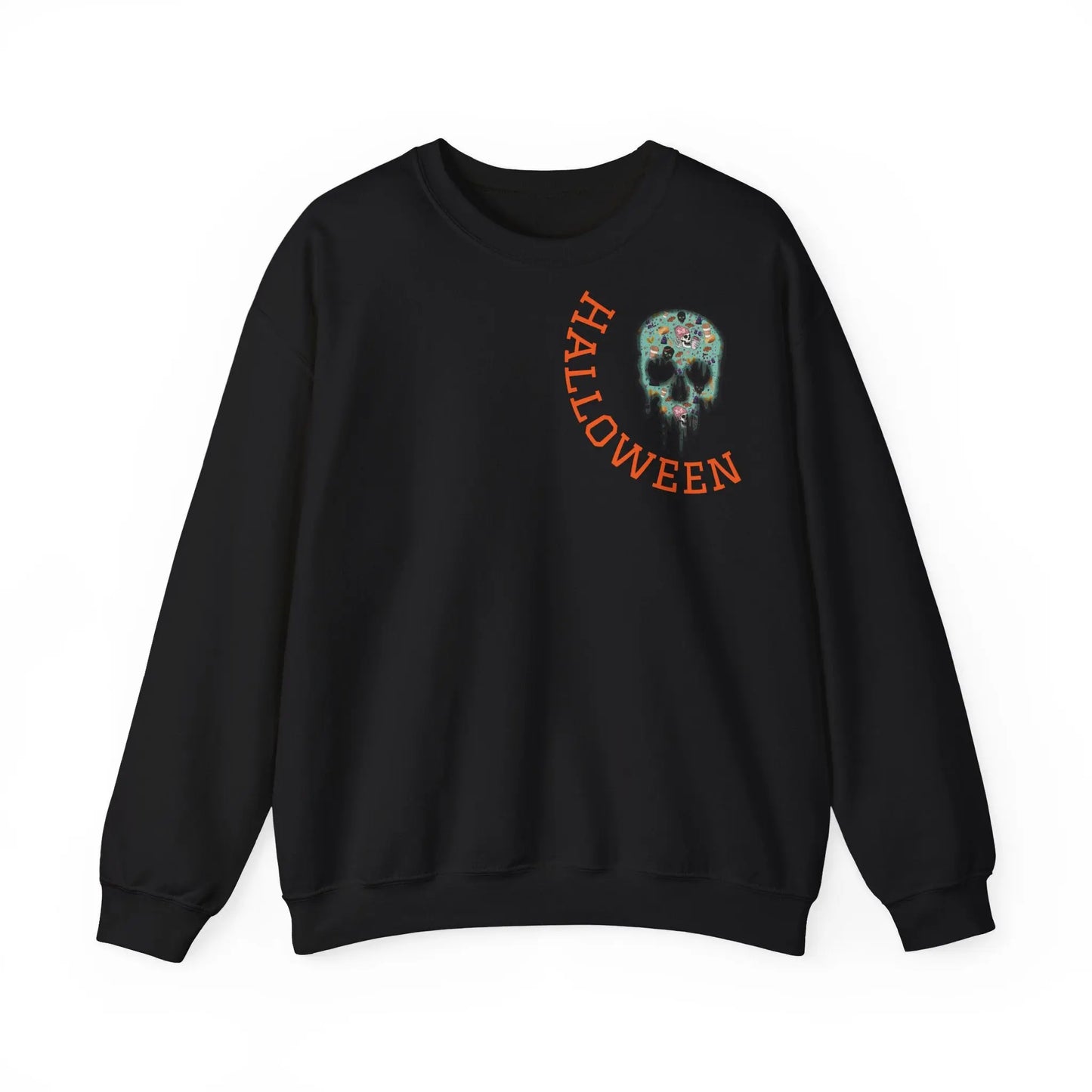 Halloween Totenkopf Pullover | Happy Halloween Sweater | Larabi Design | Schwarzer Skull Pullover | Cozy Oversize Sweatshirt | Skull Art | Herbst Outfit Printify