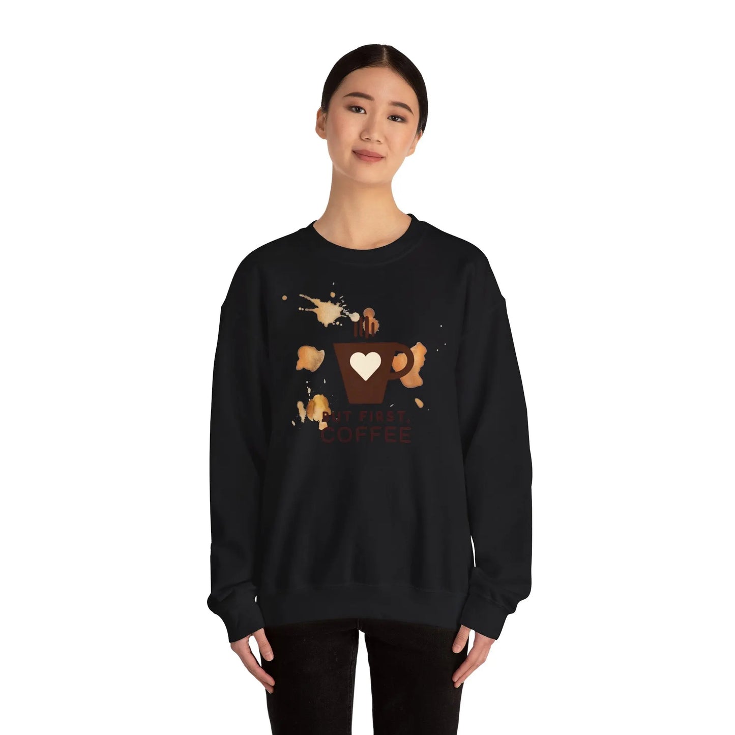 Copy of But First Coffee | Unisex Sweater -o XO HERZ XO - Single Design Front | Liebe | Kaffeefleck Pullover | Herz Pulli | Jumper Printify