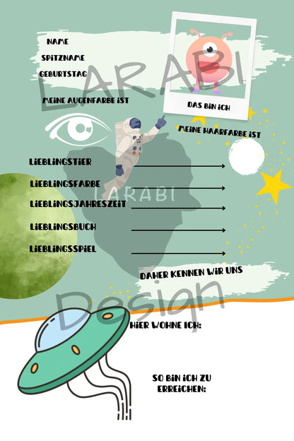 Freundebuch Weltraum | Freundealbum für Kinder | Astronauten & Planeten | Geschenk für Jungen & Mädchen | Freundebuch Schule & Kindergarten - LARABI