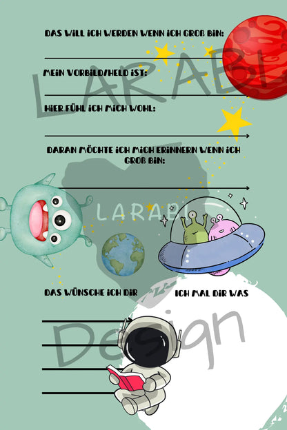 Freundebuch Weltraum | Freundealbum für Kinder | Astronauten & Planeten | Geschenk für Jungen & Mädchen | Freundebuch Schule & Kindergarten - LARABI