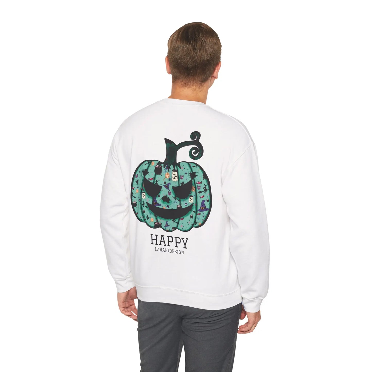 Halloween Sweatshirt | Türkiser Kürbis Pullover | Happy Halloween | Cozy Unisex Sweater | Larabi Design Printify