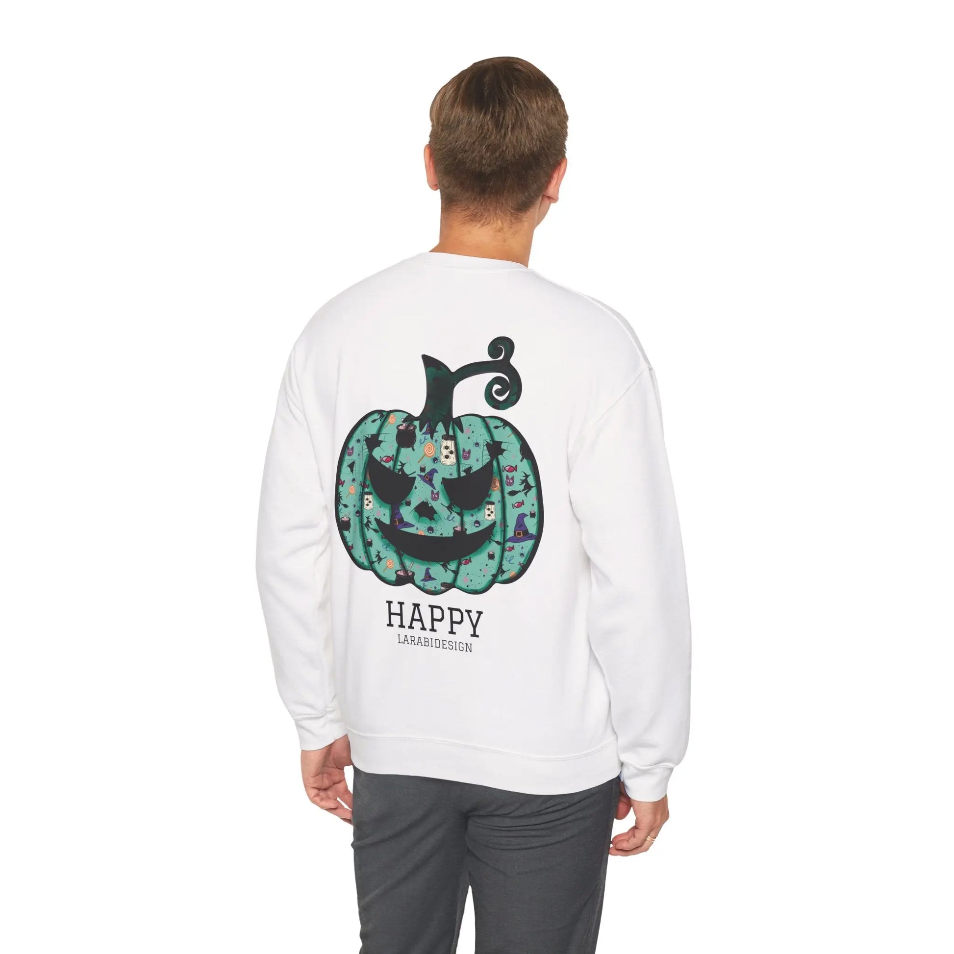Halloween Sweatshirt | Türkiser Kürbis Pullover | Happy Halloween | Cozy Unisex Sweater | Larabi Design Printify