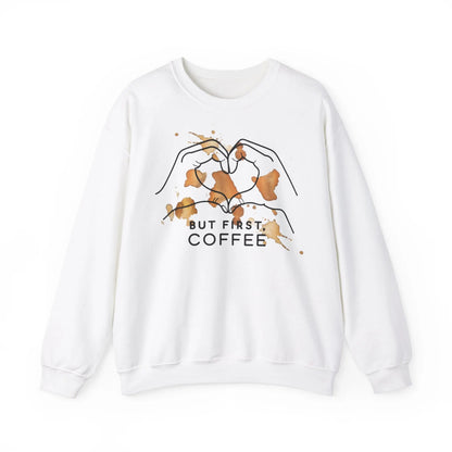 But First Coffee | Unisex Sweater -o XO HERZ XO - Single Design Front | Liebe | Kaffeefleck Pullover | Herz Pulli | Jumper Printify