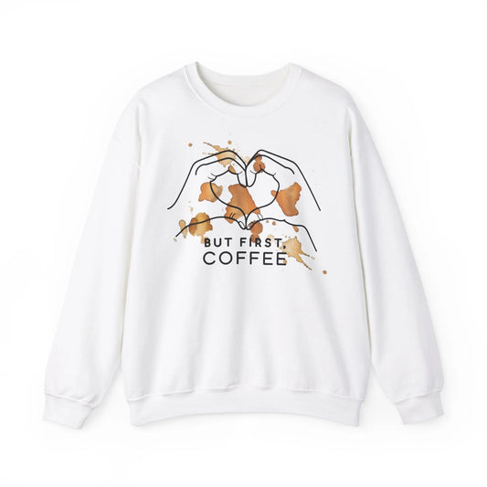 But First Coffee | Unisex Sweater -o XO HERZ XO - Single Design Front | Liebe | Kaffeefleck Pullover | Herz Pulli | Jumper Printify
