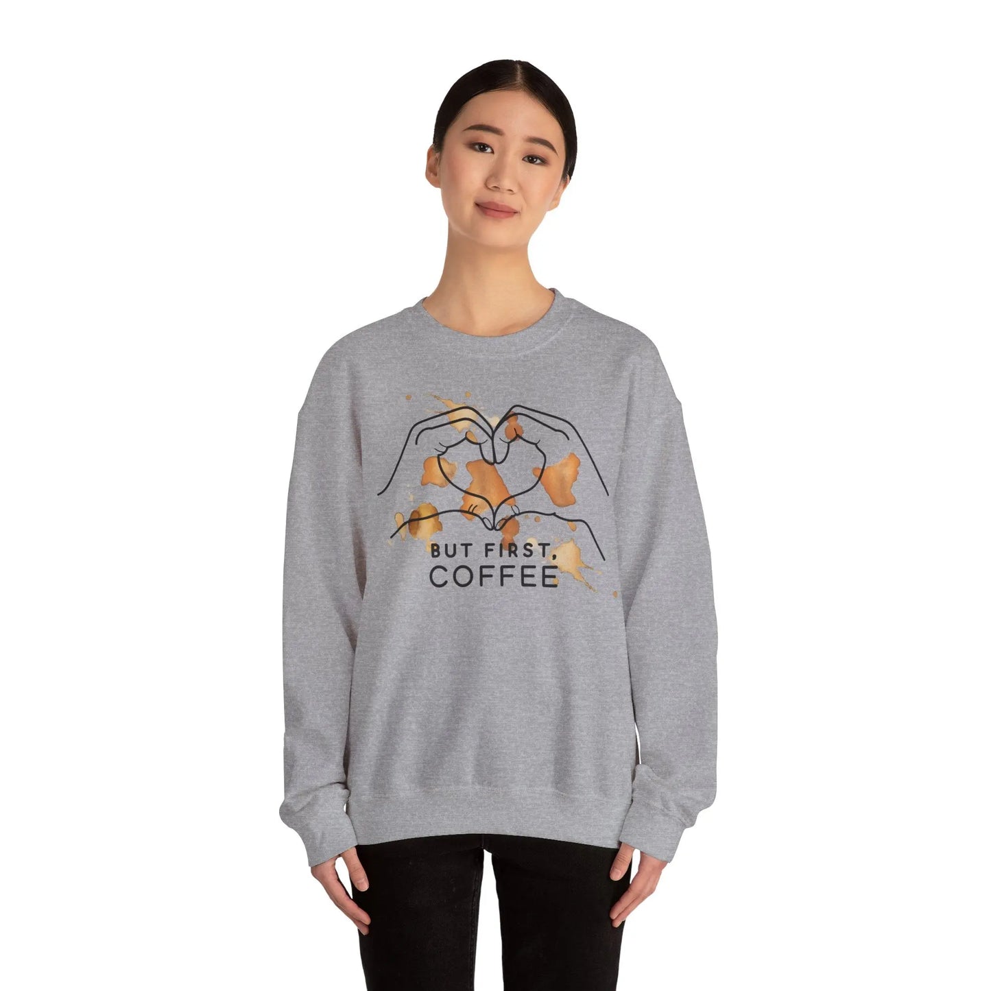 But First Coffee | Unisex Sweater -o XO HERZ XO - Single Design Front | Liebe | Kaffeefleck Pullover | Herz Pulli | Jumper Printify