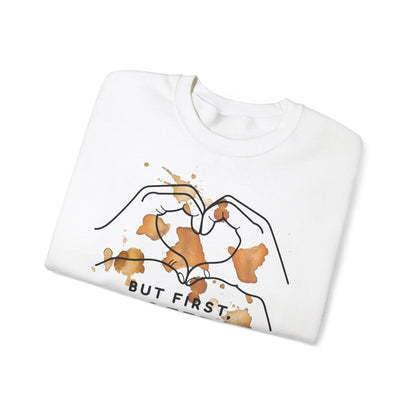 But First Coffee | Unisex Sweater -o XO HERZ XO - Single Design Front | Liebe | Kaffeefleck Pullover | Herz Pulli | Jumper Printify