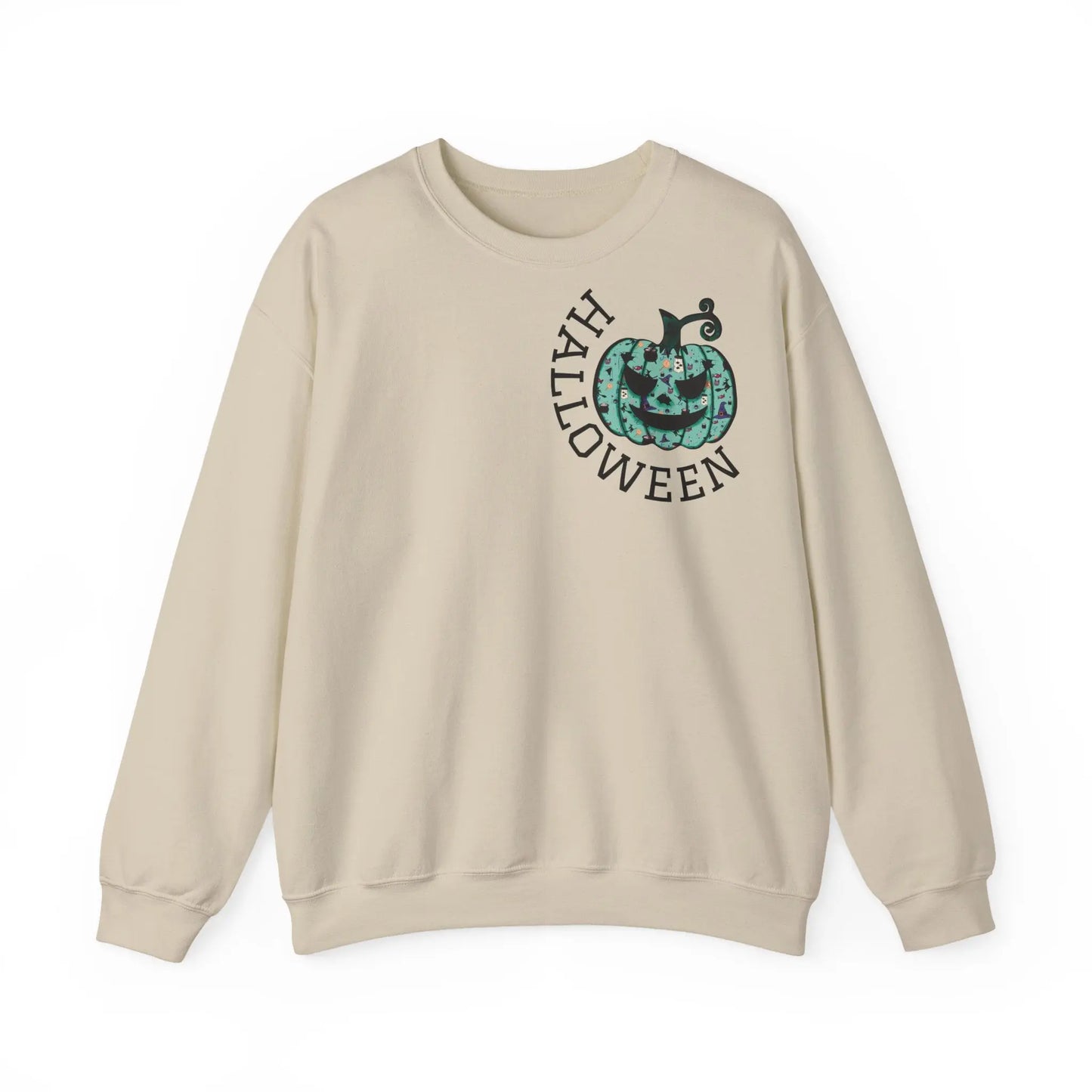 Halloween Sweatshirt | Türkiser Kürbis Pullover | Happy Halloween | Cozy Unisex Sweater | Larabi Design Printify