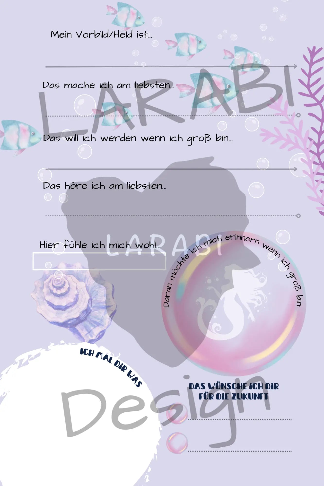 Freundebuch Meerjungfrauen | Freundealbum für Kinder | Unterwasserwelt & Glitzer | Geschenk für Mädchen | Freundebuch Schule & Kindergarten - LARABI