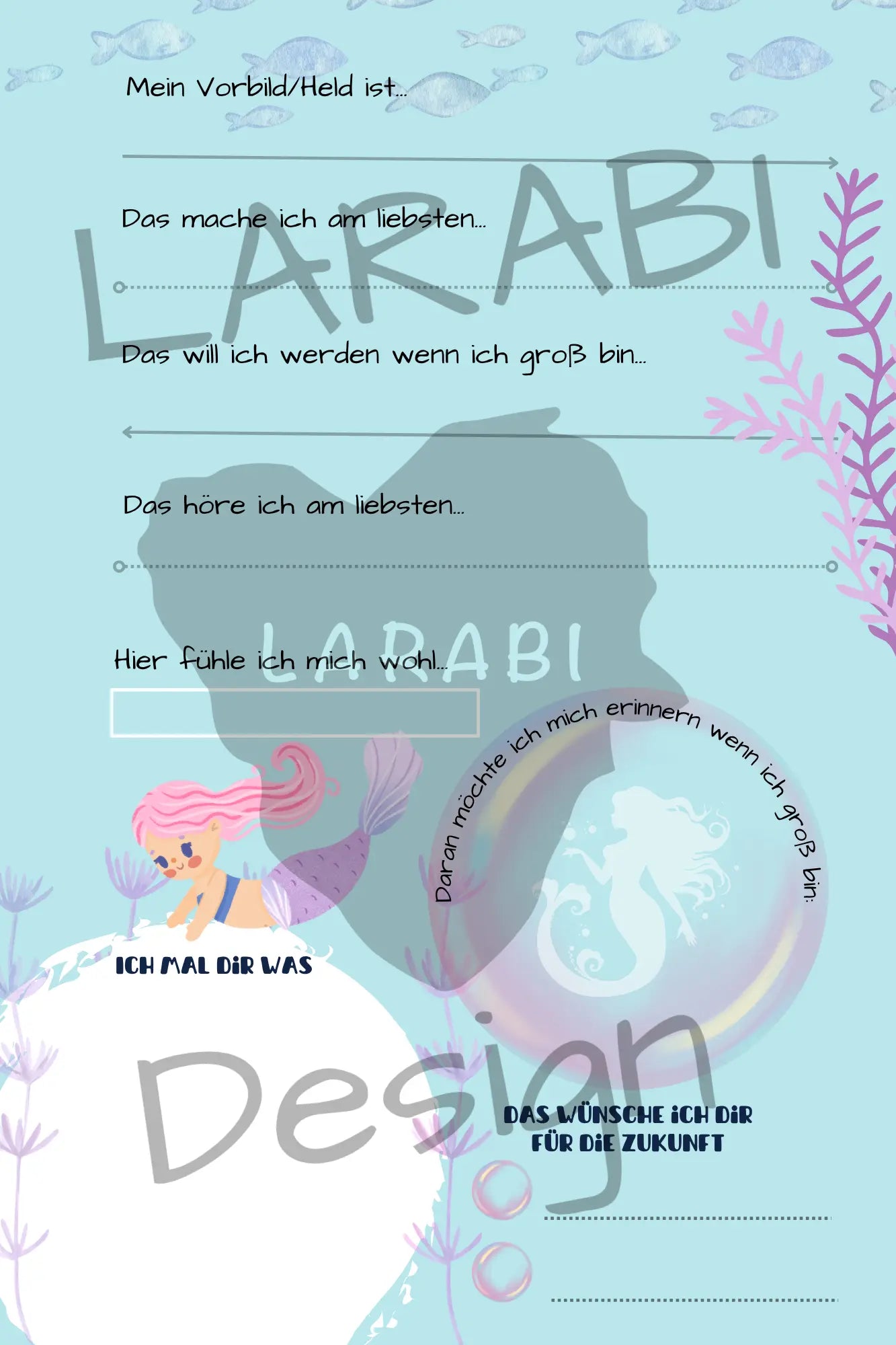 Freundebuch Meerjungfrauen | Freundealbum für Kinder | Unterwasserwelt & Glitzer | Geschenk für Mädchen | Freundebuch Schule & Kindergarten - LARABI