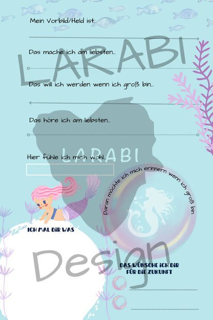 Freundebuch Meerjungfrauen | Freundealbum für Kinder | Unterwasserwelt & Glitzer | Geschenk für Mädchen | Freundebuch Schule & Kindergarten - LARABI