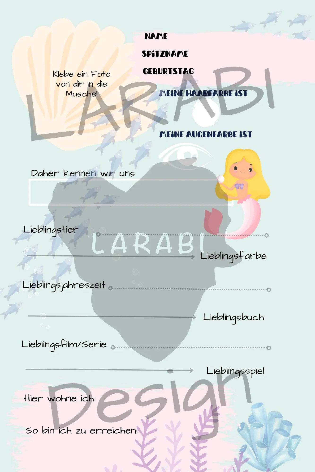 Freundebuch Meerjungfrauen | Freundealbum für Kinder | Unterwasserwelt & Glitzer | Geschenk für Mädchen | Freundebuch Schule & Kindergarten - LARABI