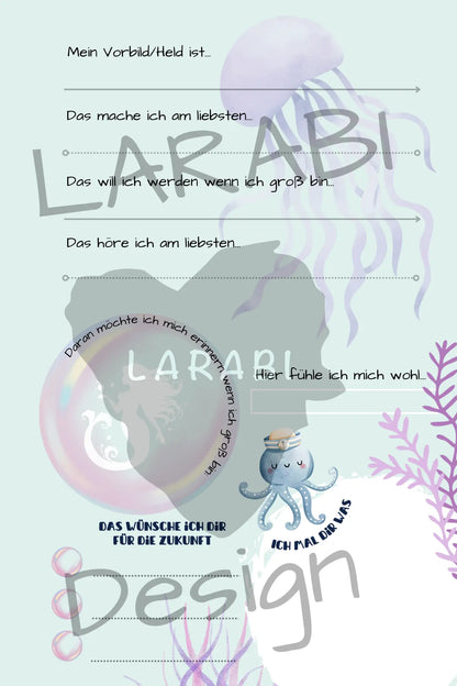 Freundebuch Meerjungfrauen | Freundealbum für Kinder | Unterwasserwelt & Glitzer | Geschenk für Mädchen | Freundebuch Schule & Kindergarten - LARABI