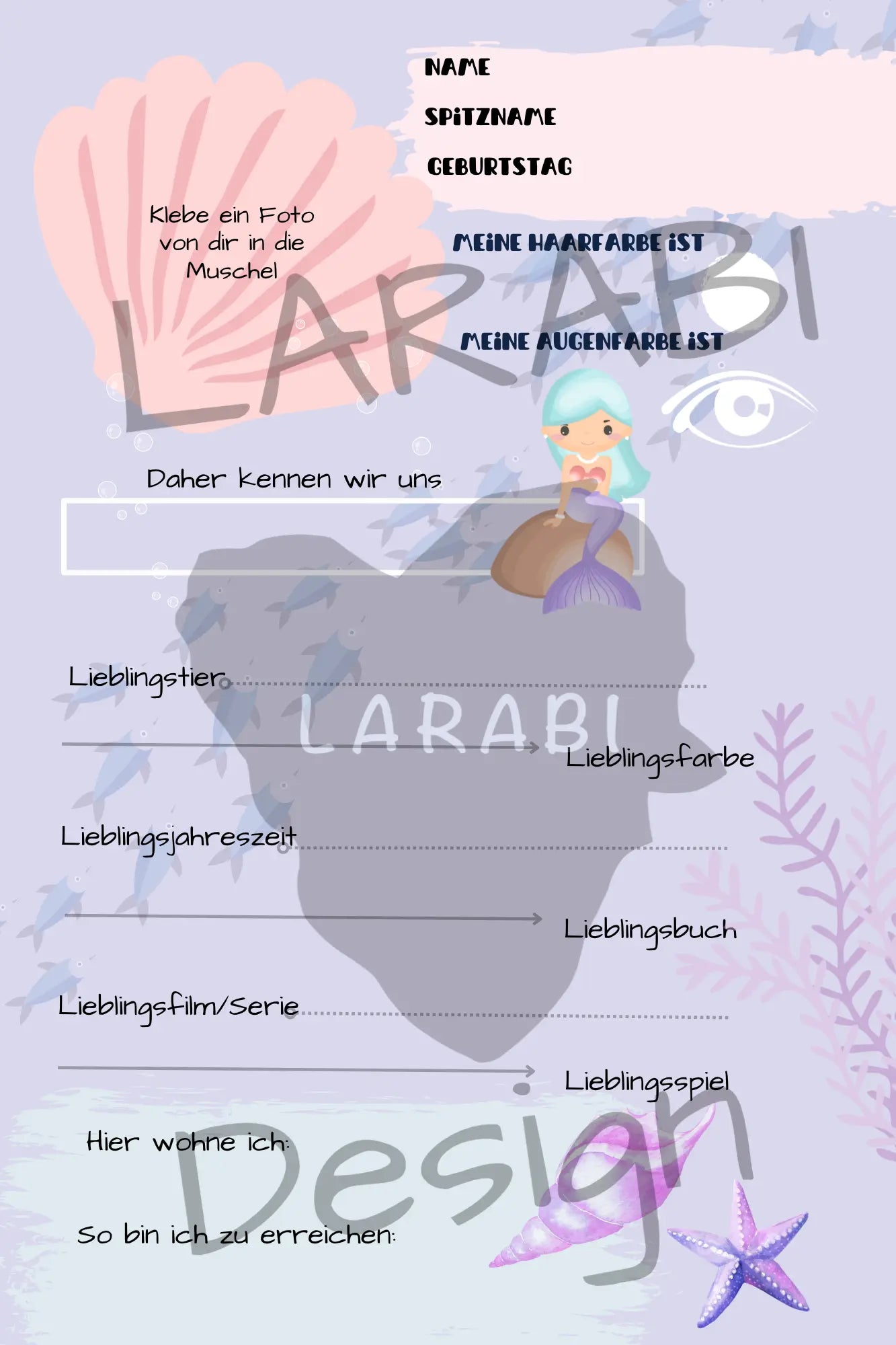 Freundebuch Meerjungfrauen | Freundealbum für Kinder | Unterwasserwelt & Glitzer | Geschenk für Mädchen | Freundebuch Schule & Kindergarten - LARABI