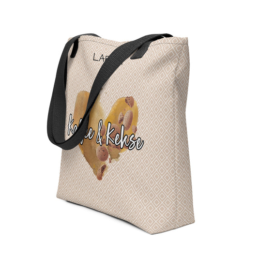 Stilvolle Tote Bag mit “Kaffee & Kekse” Schriftzug und Kaffeefleck-Design – Stofftragetasche mit eleganten Mustern – Erhältlich in Schwarz, Rot und Gelb