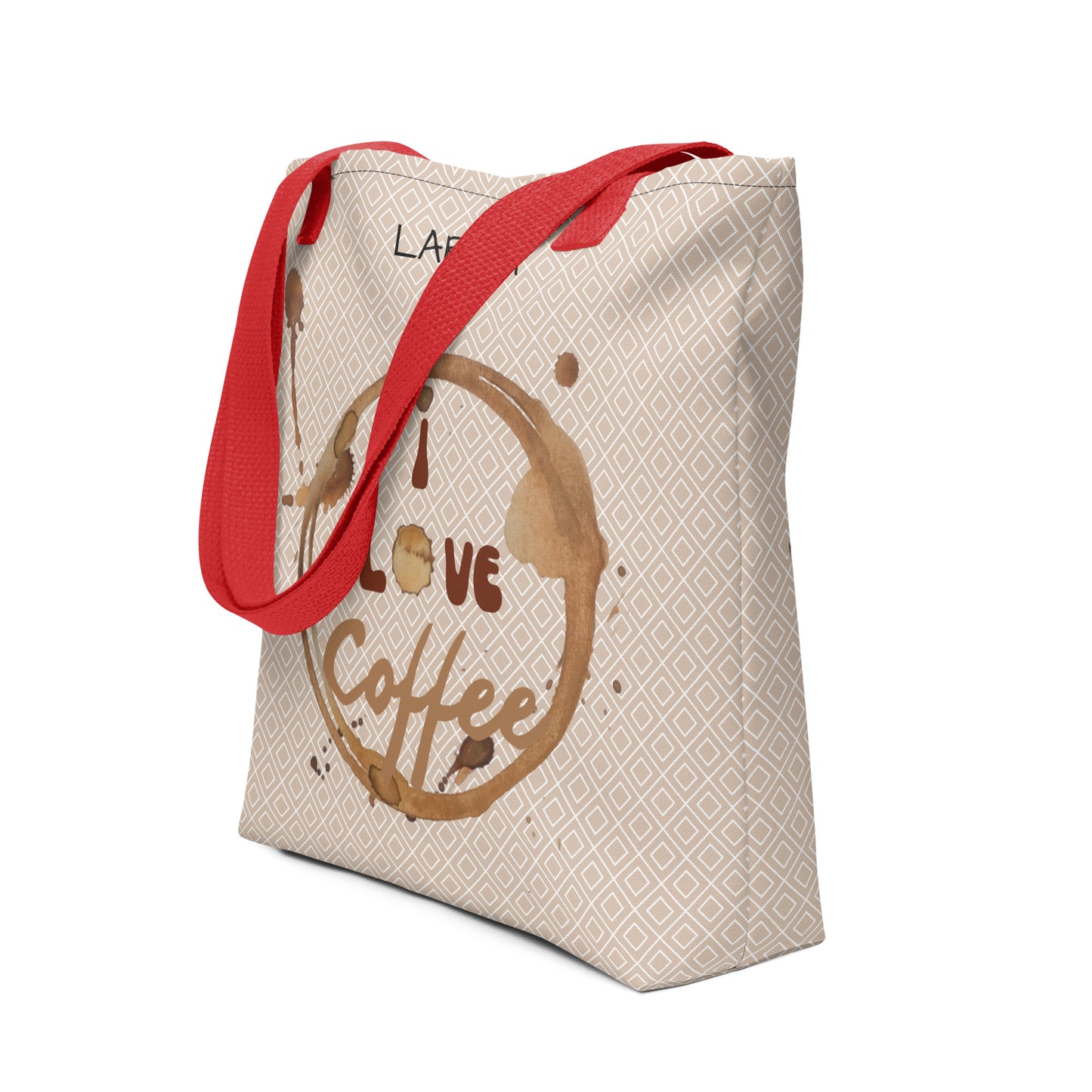 Stilvolle Tote Bag mit “I love Coffee” Kaffeefleck-Design – Stofftragetasche mit eleganten Mustern – Erhältlich in Schwarz, Rot und Gelb