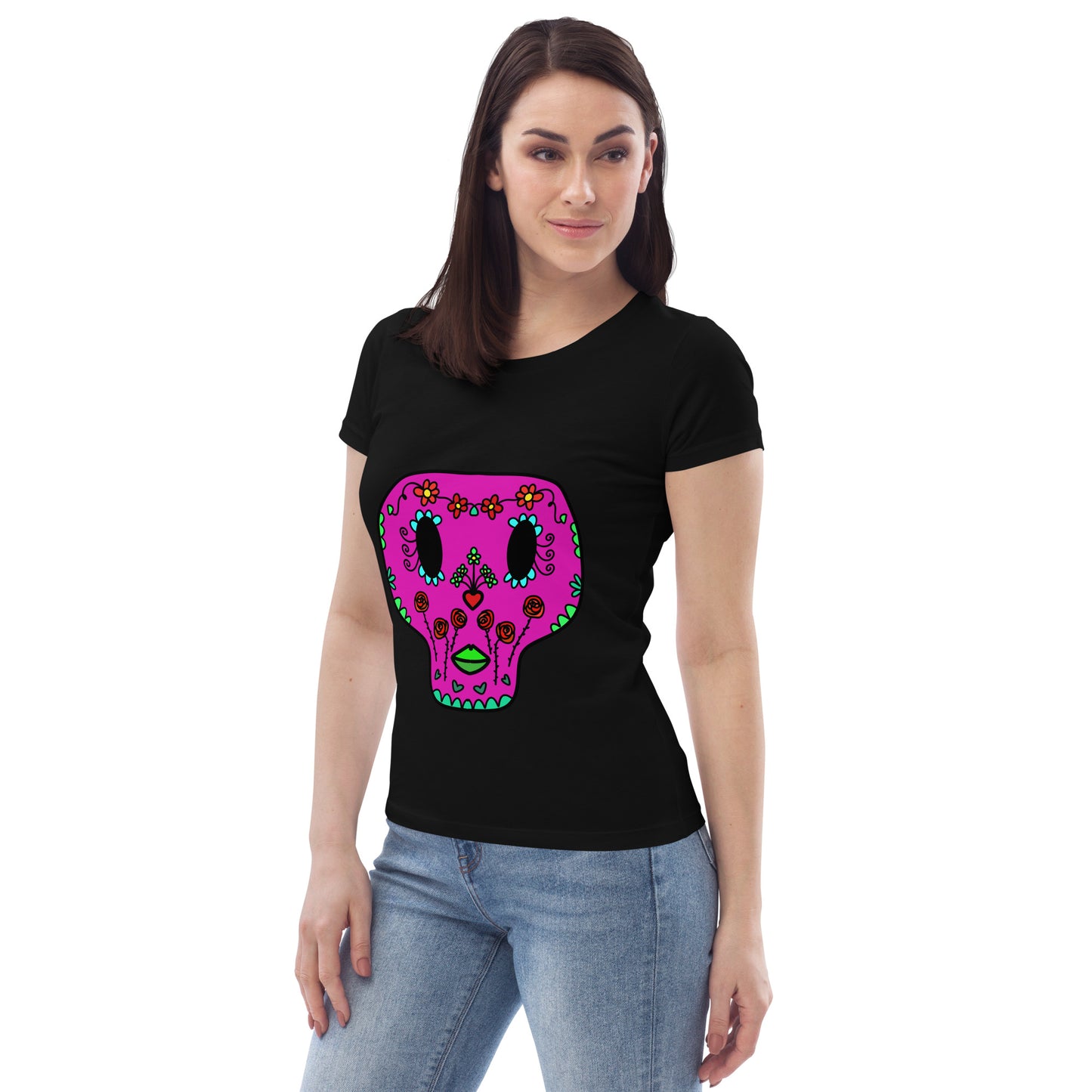 Enganliegendes T-Shirt Totenkopf Maria